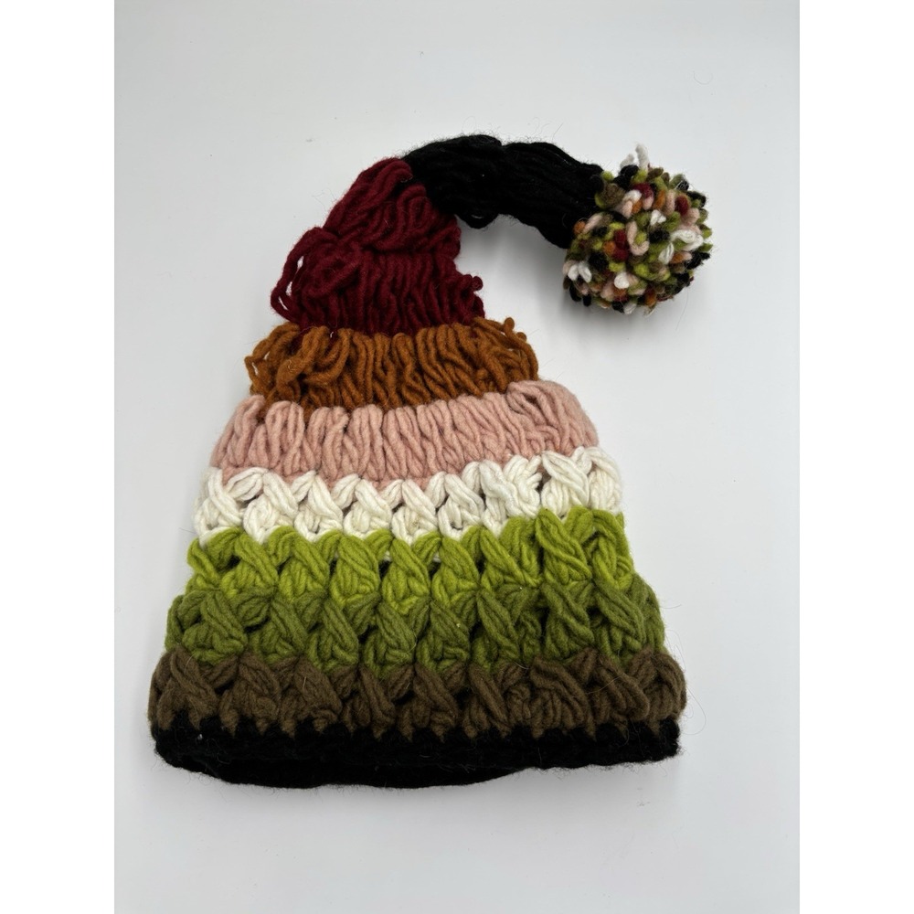 Crocheted Wool beanie Bohemian Gorpcore Chunky Pompom Multicolor Photo Prop